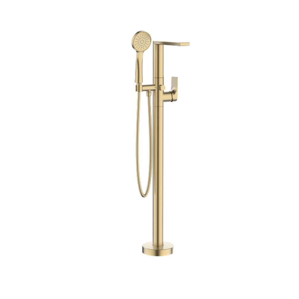 Product Cut out image of the Crosswater Fuse Brushed Brass Freestanding Bath Shower Mixer